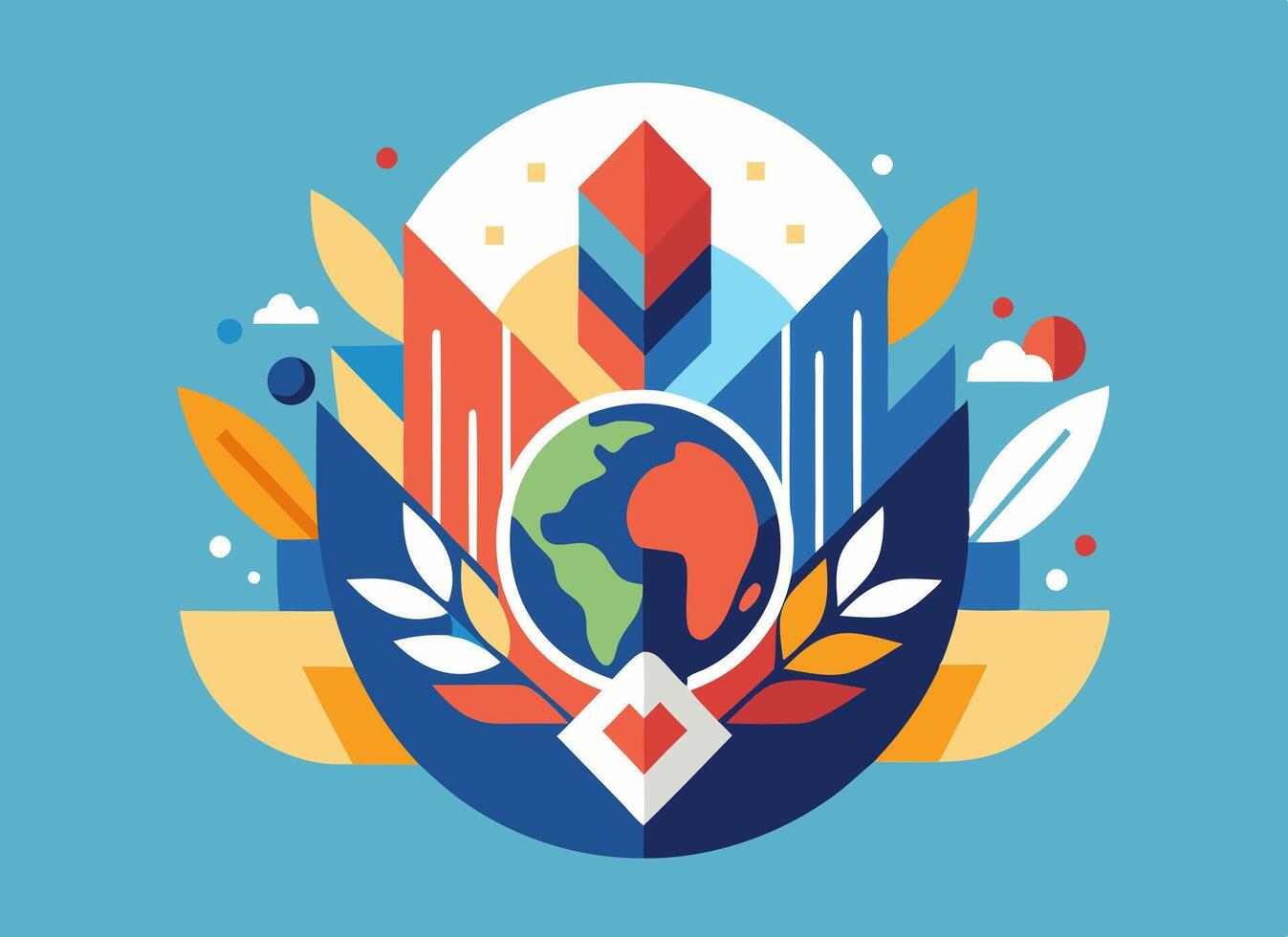 The earth is surrounded by leaves and flowers vector