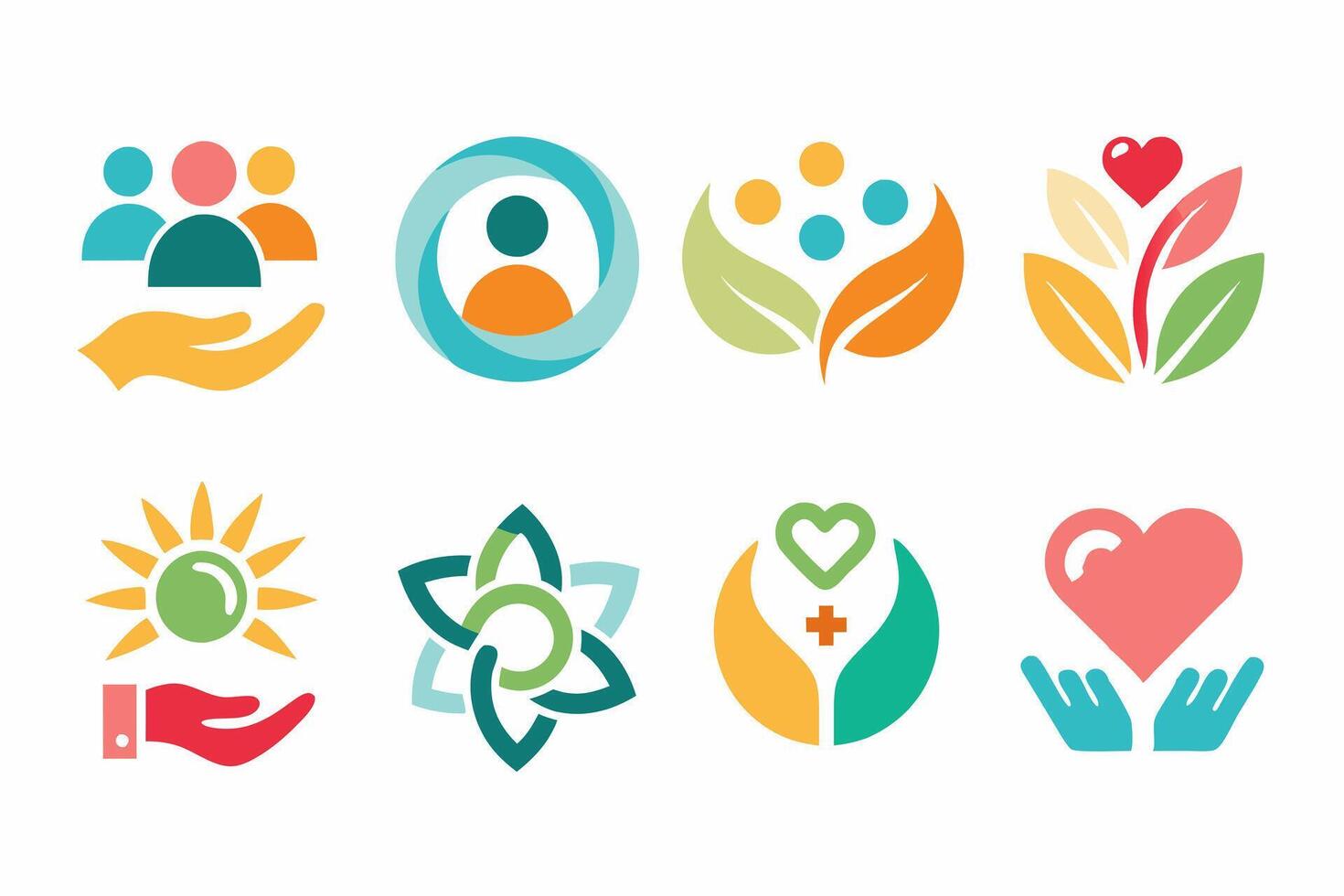 A set of colorful icons with people and flowers vector