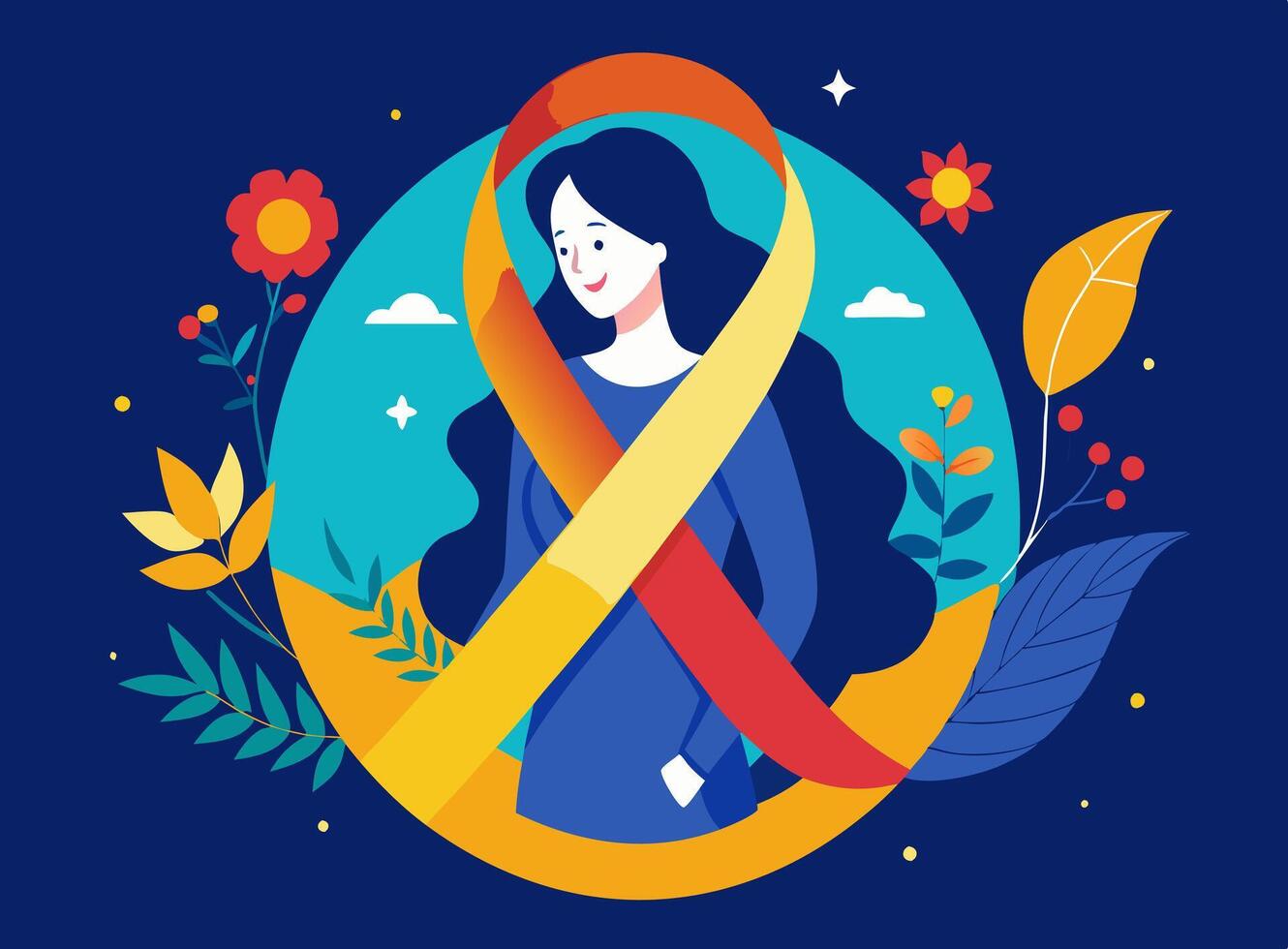 A woman with a ribbon around her neck and flowers vector