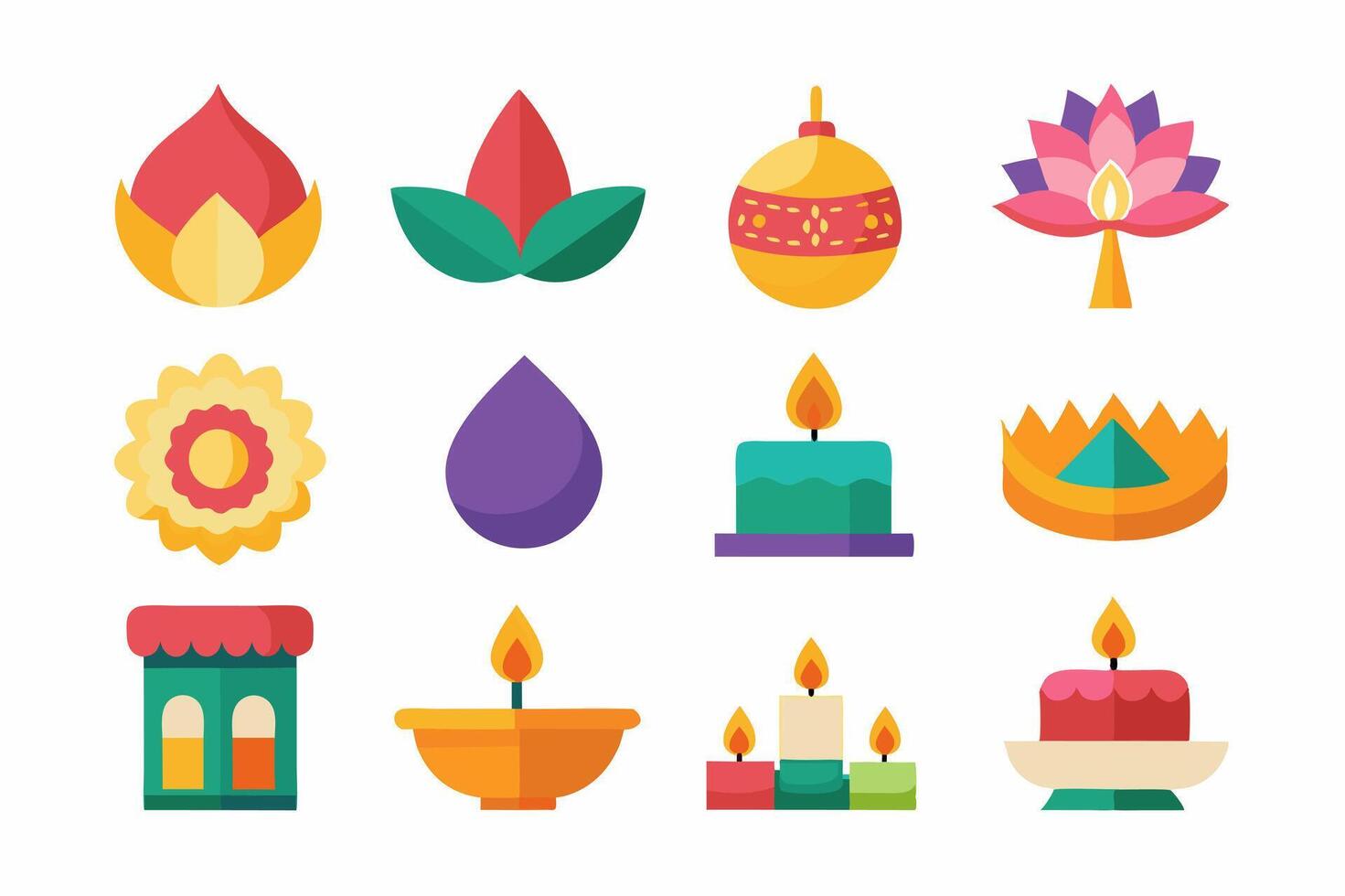 Diwali flat icons set vector
