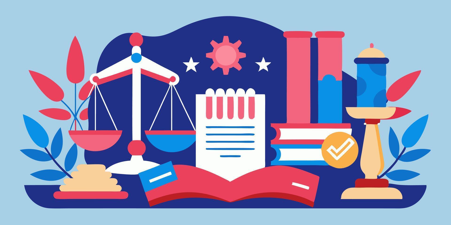 An illustration of a book, scales and a candle vector
