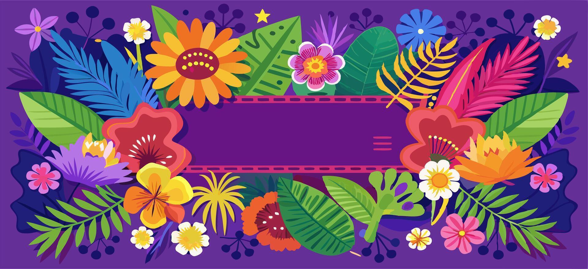 A purple background with flowers and leaves vector