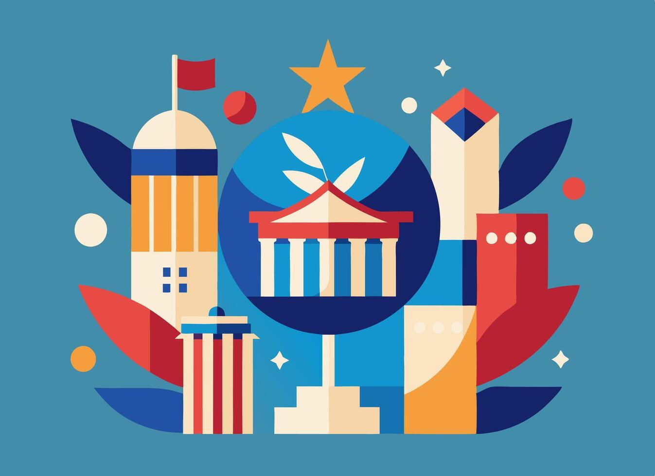 A city with buildings and stars on it vector