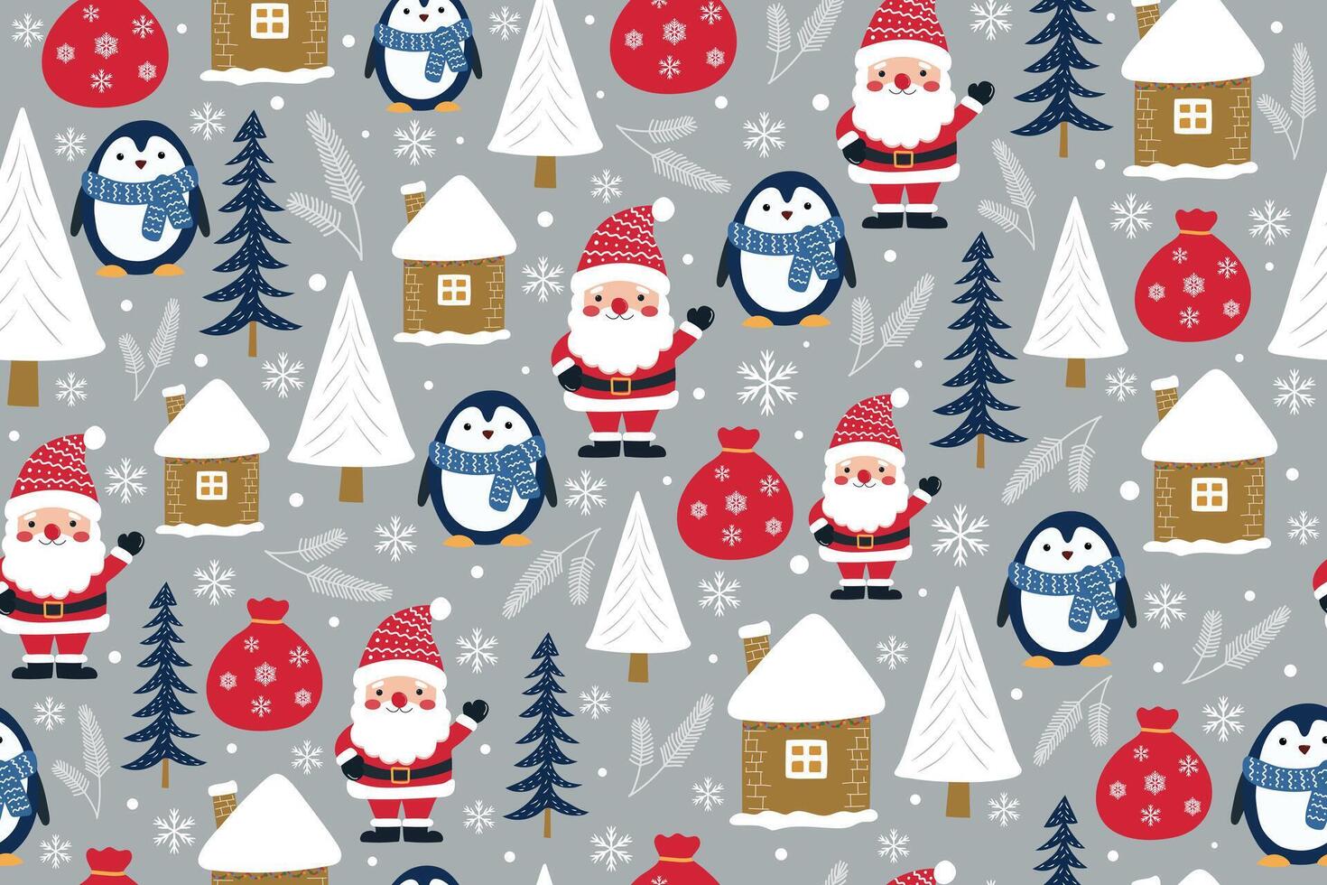 Seamless pattern with cute Christmas elements. Scandinavian Christmas illustration. vector
