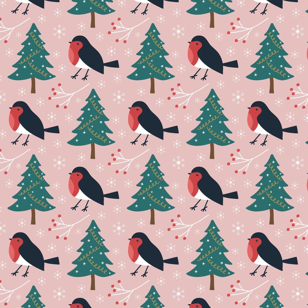 Seamless Christmas pattern. Repeating pattern for Christmas and New Year with tit and Christmas tree. vector