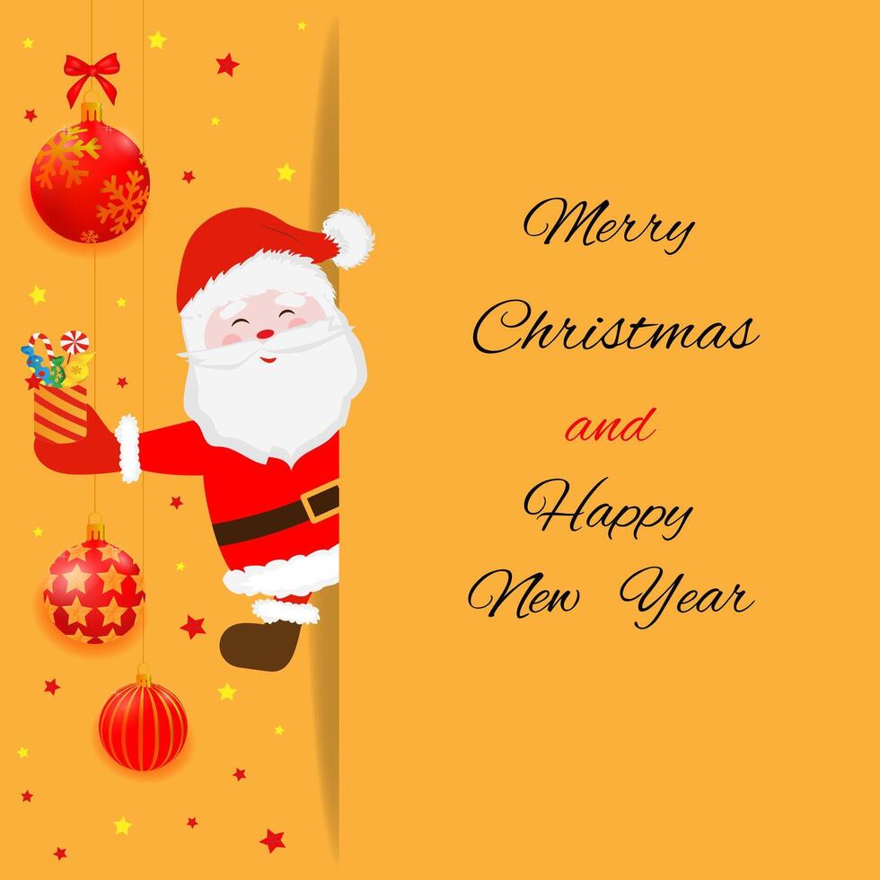 Greeting postcard. Happy new year and Merry Christmas with cute Santa Claus. vector