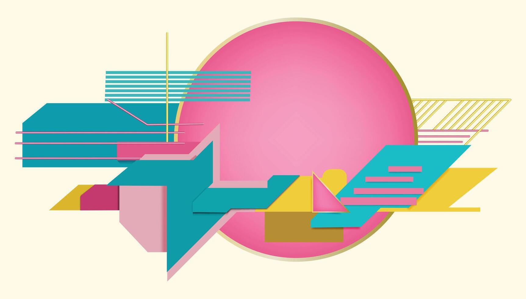 A vibrant, minimalist papercut Memphis Design Style background , fusing pop art, characterized by geometric shapes vector