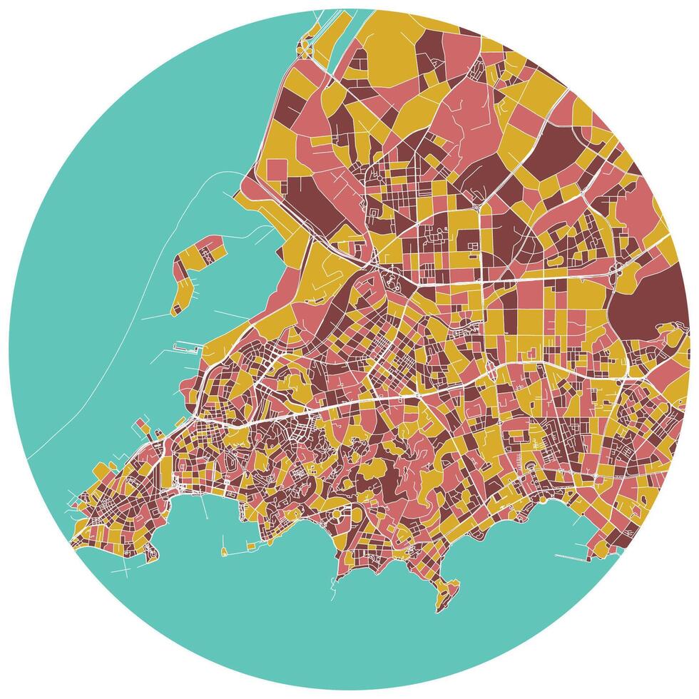 Qingdao China,city centre,accurate map,Urban detail Streets Roads color Map,editable element template image for marketing ,product ,wall art vector