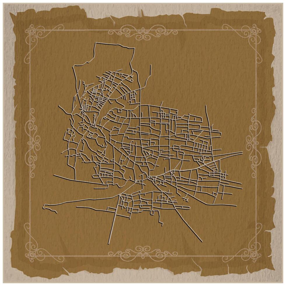 A vintage design background frame for street map of Jericho west bank Palestine,One of the world's oldest cities, golden filigree patterns,and paper texture to give it a painting feel vector