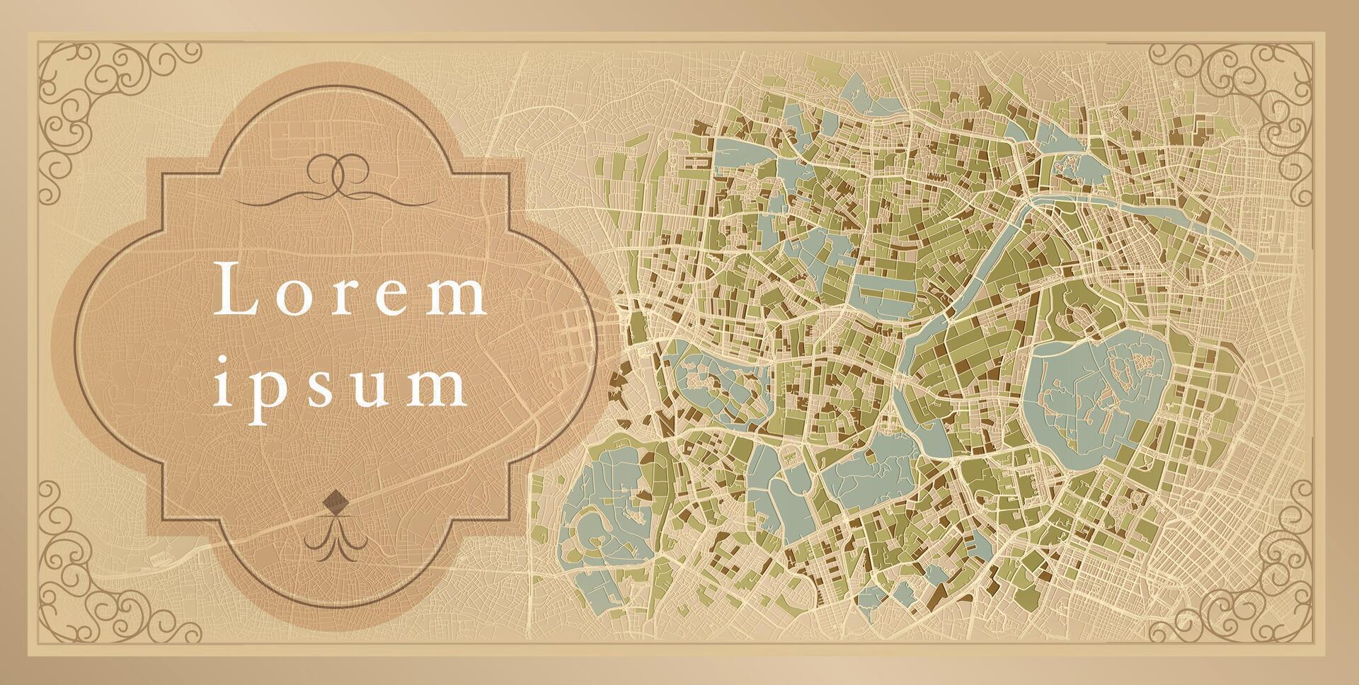 Tokyo Japan city center street map, copyspace template retro style vector