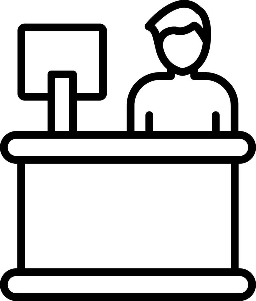 A man at a desk with a computer monitor vector
