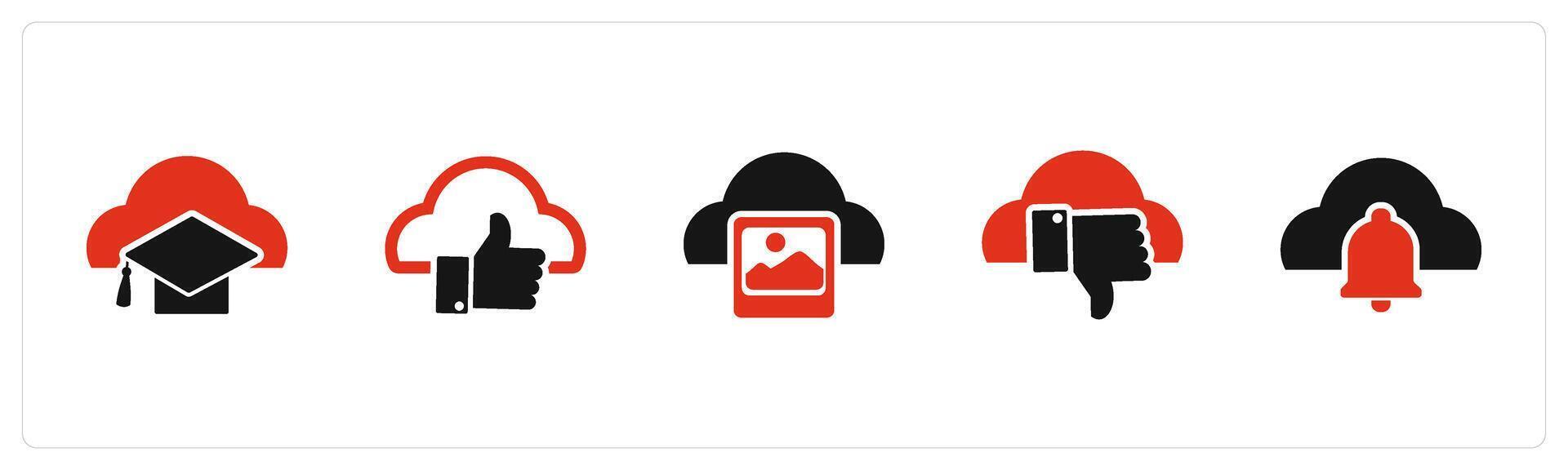 A set of 5 Internet icons as cloud degree, approve cloud, cloud image vector