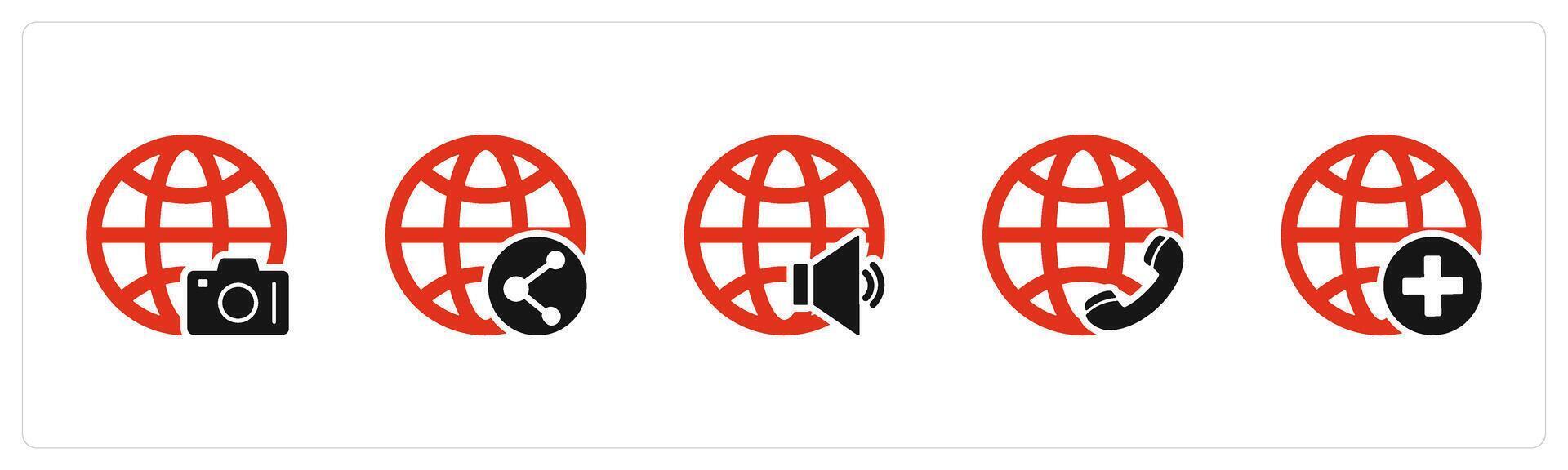 A set of 5 Internet icons as global image, global share, global volume vector