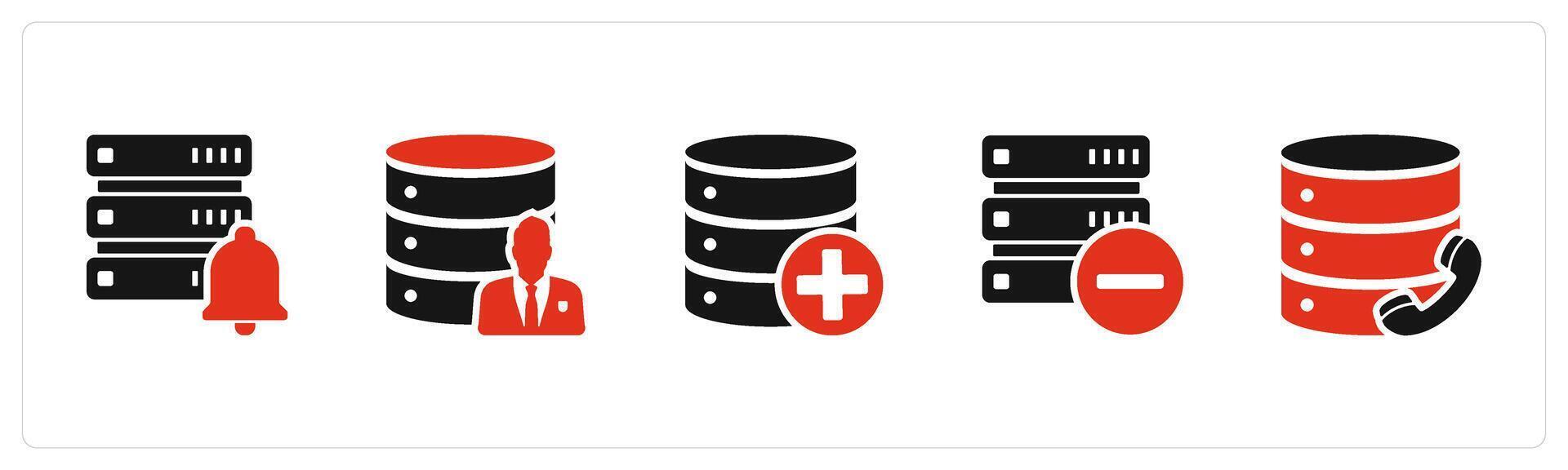 A set of 5 Internet icons as server notification, private server, add server vector