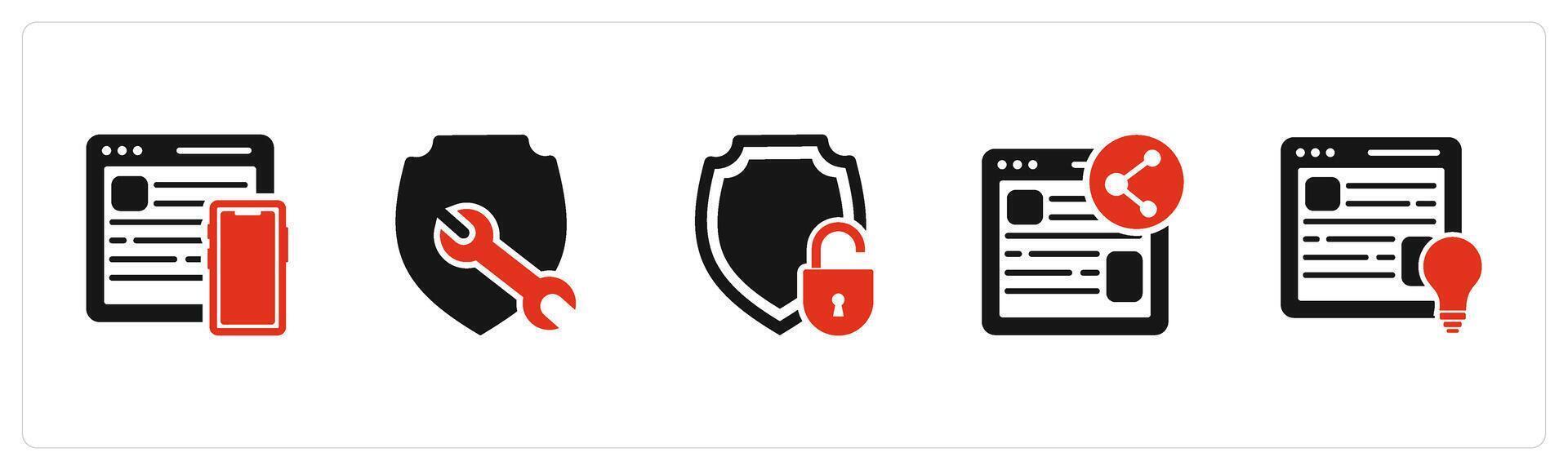 A set of 5 Internet icons as responsive, shield maintenance, security vector