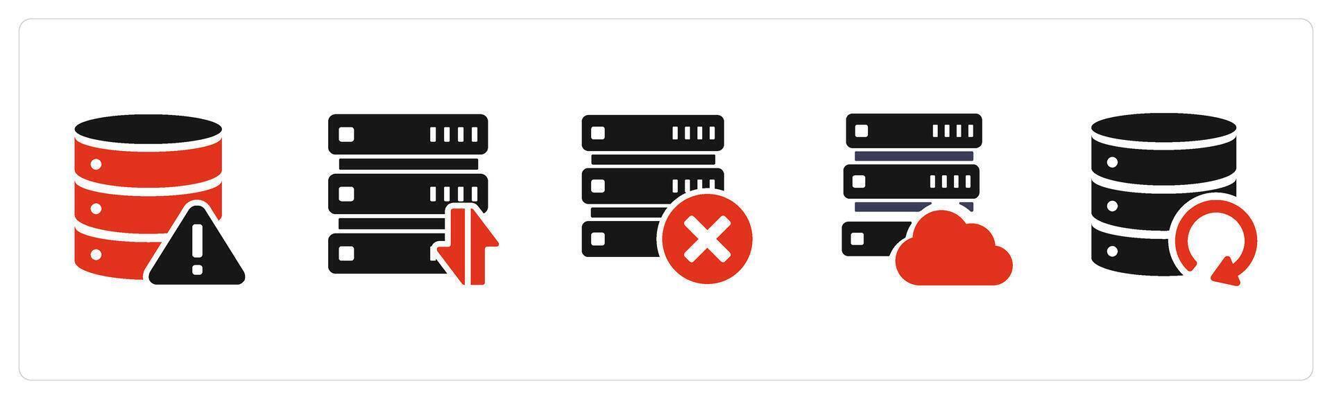 A set of 5 Internet icons as server maintenance, synchronize server, wrong server vector