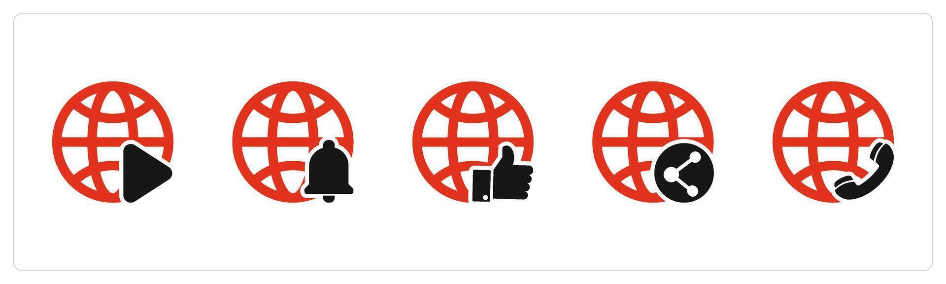 A set of 5 Internet icons as global , global notification, like global vector