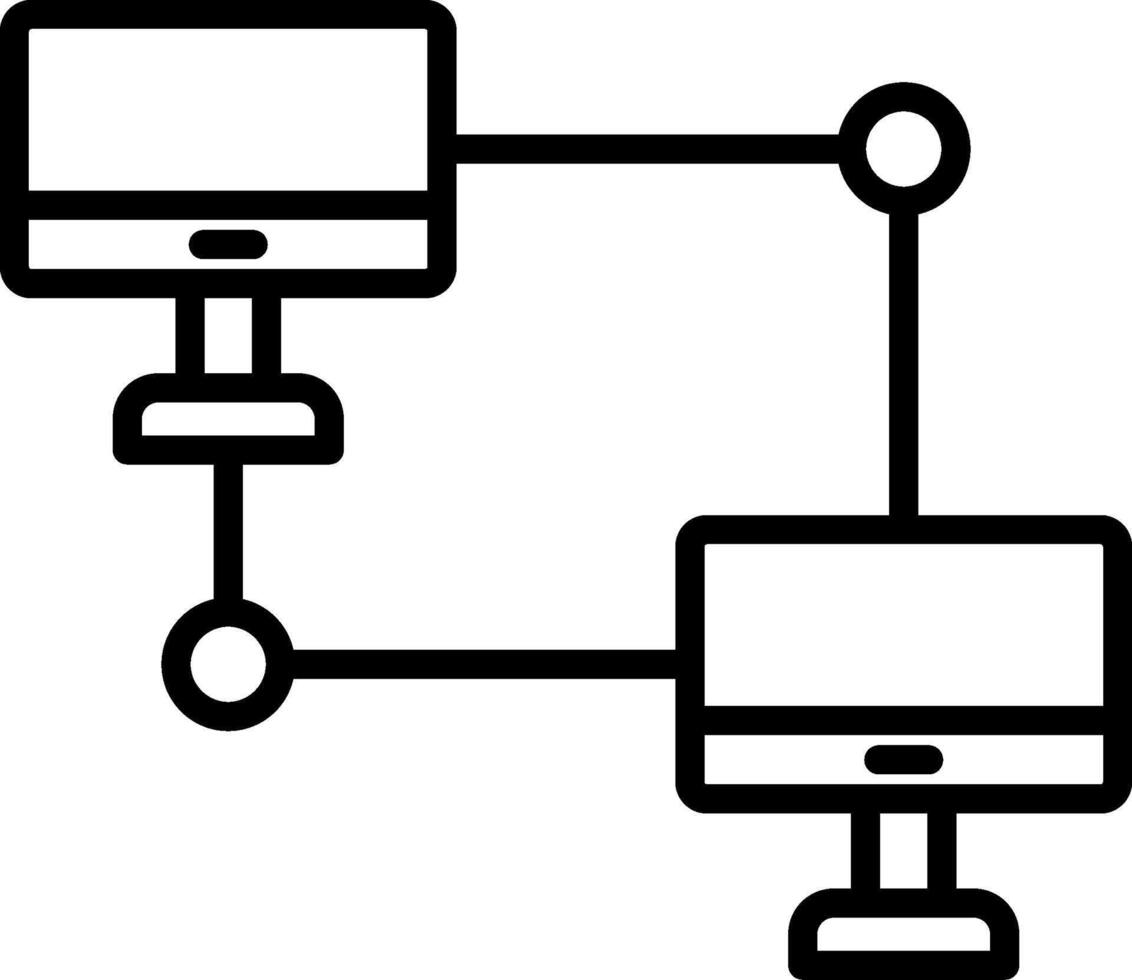 A black and white illustration of two computers connected to each other vector