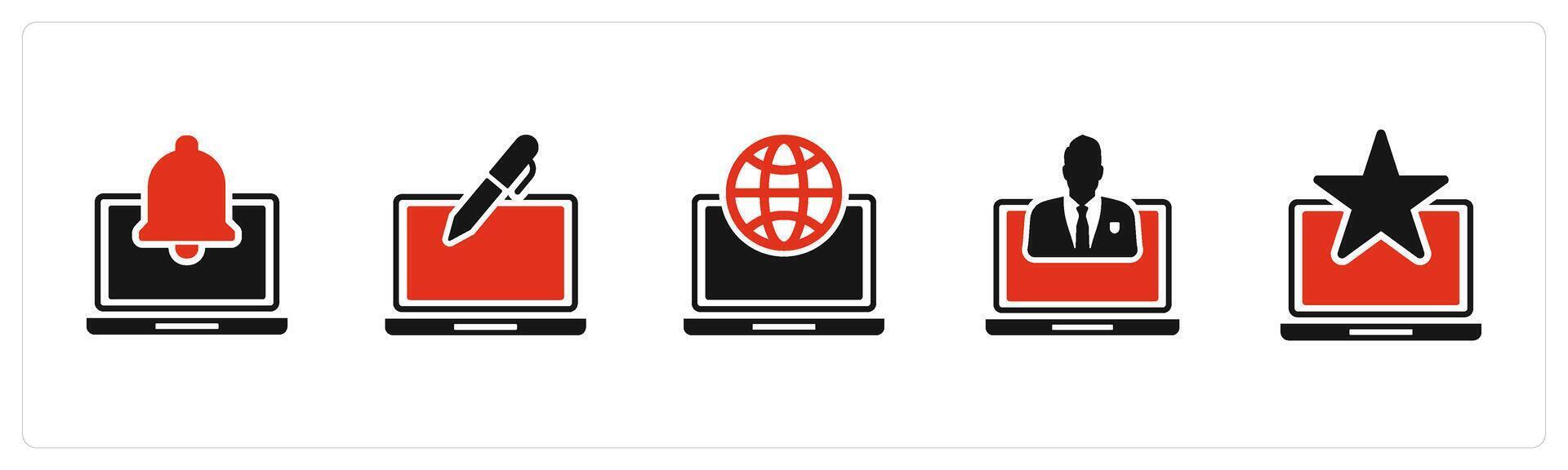 A set of 5 Internet icons as laptop notification, edit laptop, web browser vector