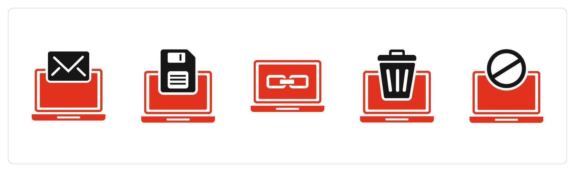 A set of 5 Internet icons as online conversation, online card, link laptop vector