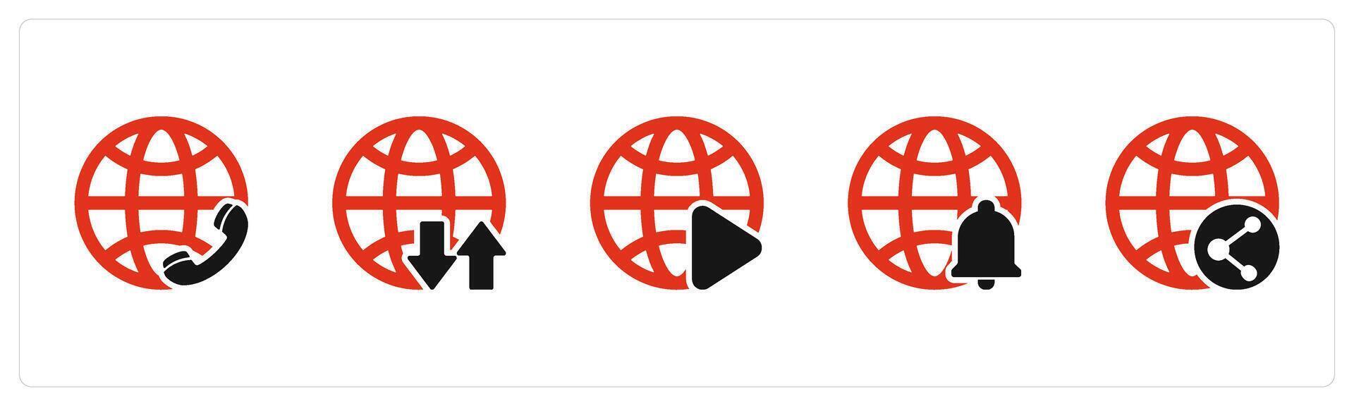 A set of 5 Internet icons as international call, global synchronize, global vector