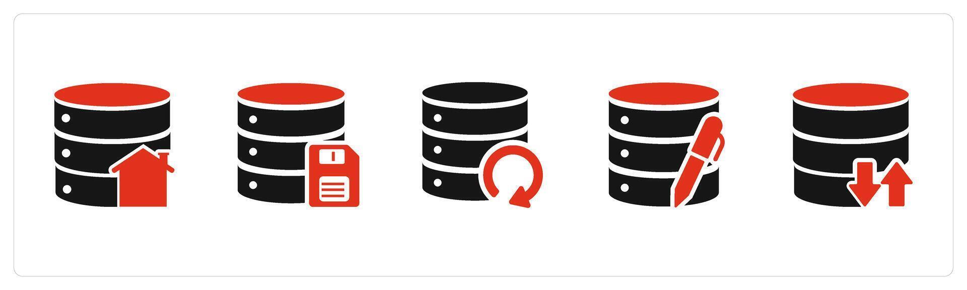 A set of 5 Internet icons as home server, server memory card, update server vector