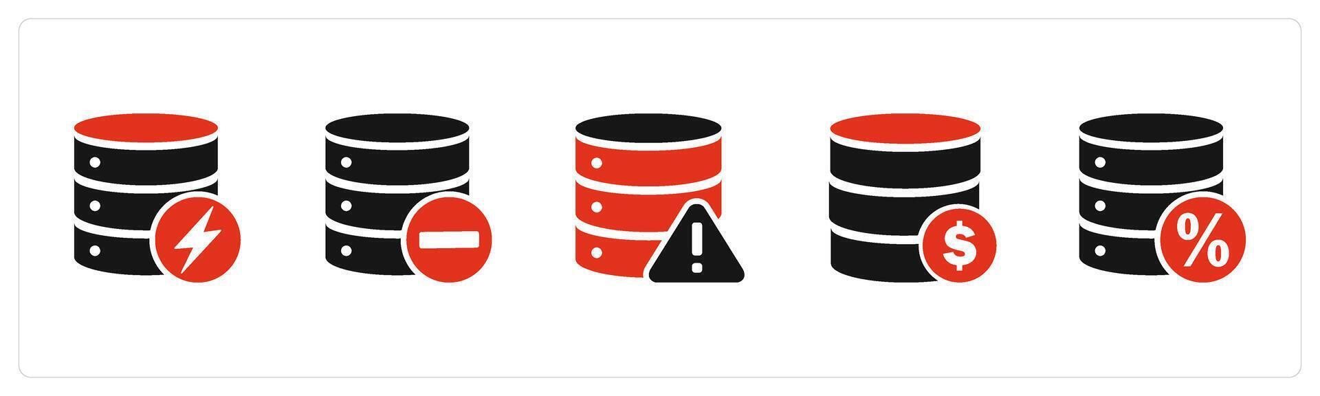 A set of 5 Internet icons as server, remove server, server maintenance vector