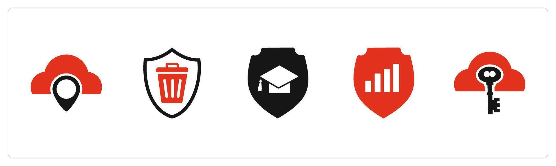 A set of 5 Internet icons as education security, graph security, cloud security vector