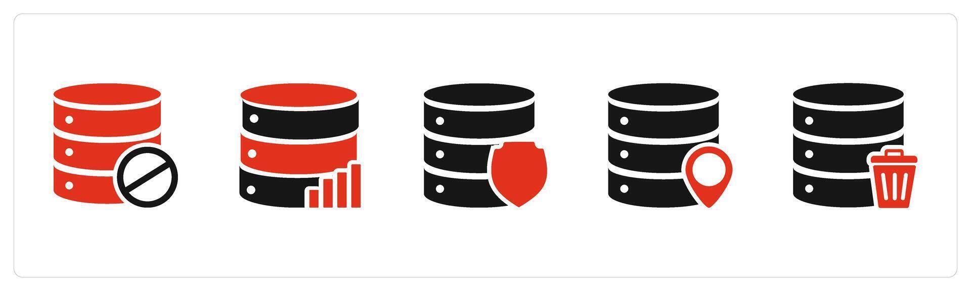 A set of 5 Internet icons as server prohibited, server statistics, server shield vector