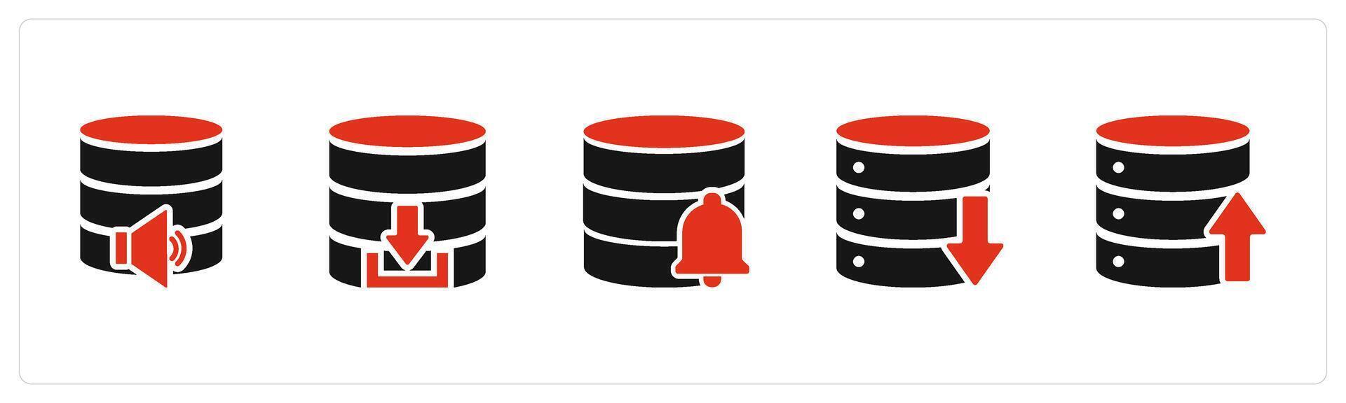 A set of 5 Internet icons as server volume, download server, server notification vector