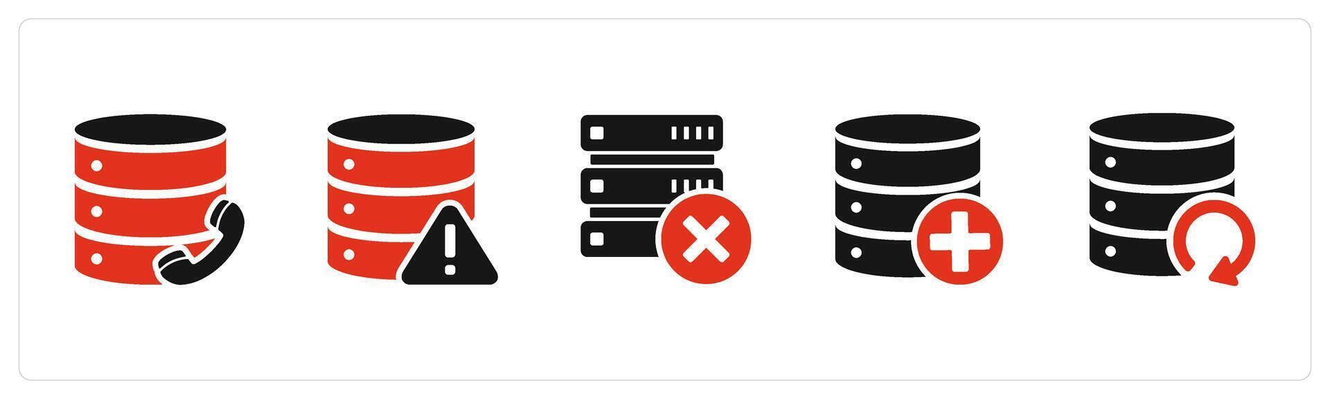 A set of 5 Internet icons as call server, server maintenance, wrong server vector