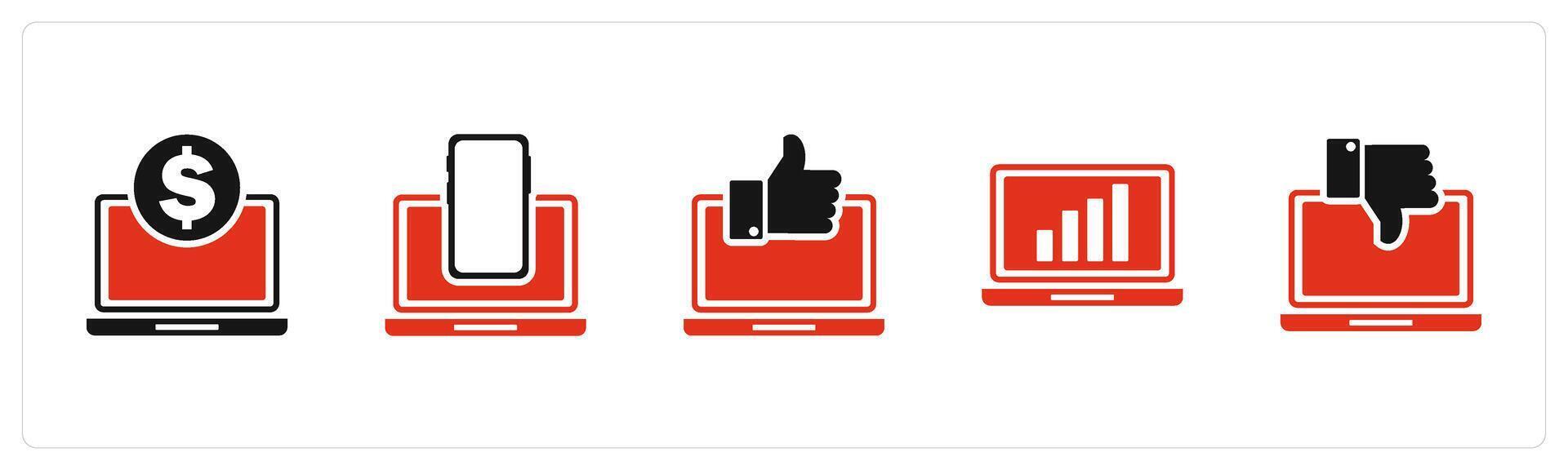 A set of 5 Internet icons as online finance, responsive, approve laptop vector