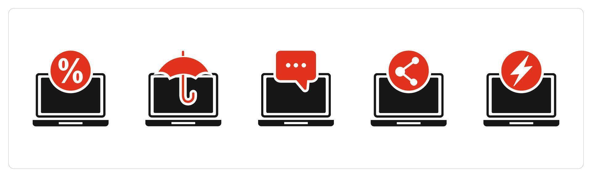A set of 5 Internet icons as online shopping, laptop insurance, online conversation vector