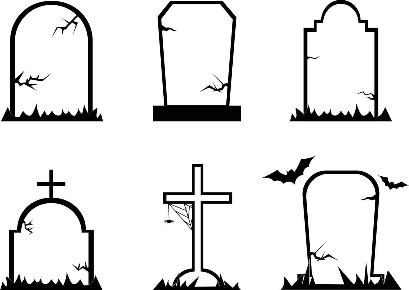 set of spooky gravestones for Halloween, flat tombstones vector