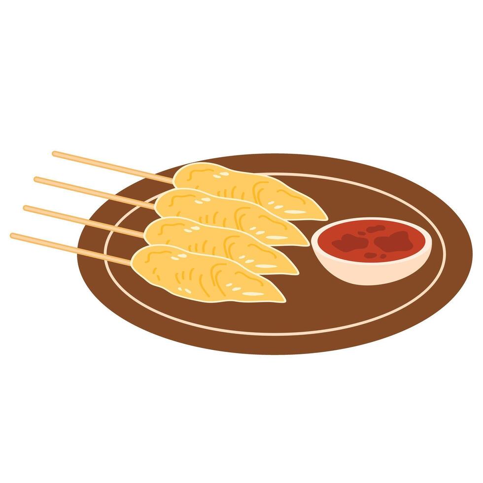 Telur Gulung, Rolled Egg Omelette with Skewers illustration vector
