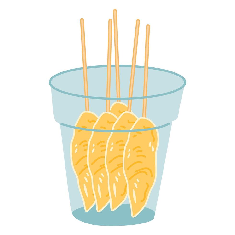 Telur Gulung, Rolled Egg Omelette with Skewers in cup vector