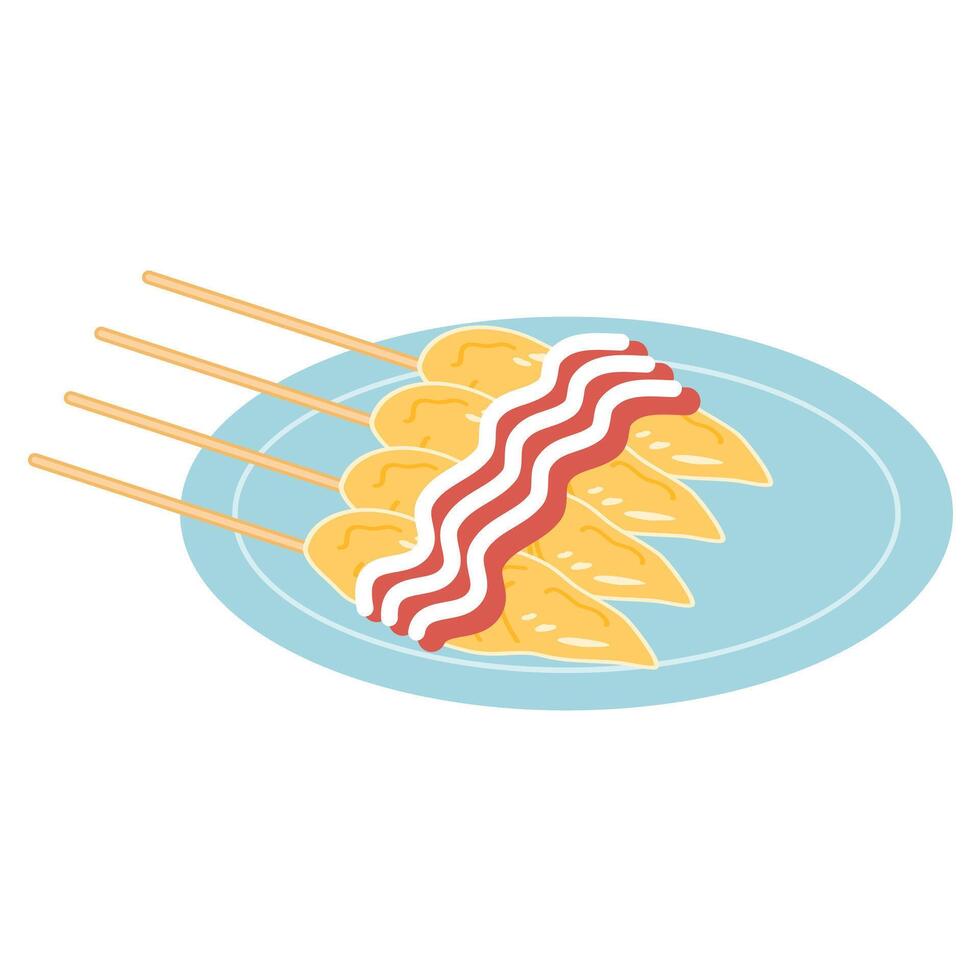 Telur Gulung, Rolled Egg with Skewers. Popular Street Food in Indonesia vector