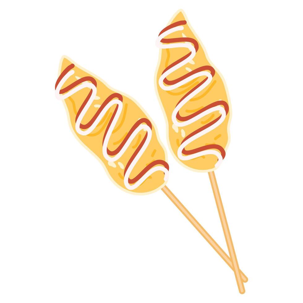 Telur Gulung, Rolled Egg Omelette with Skewers and sauce vector
