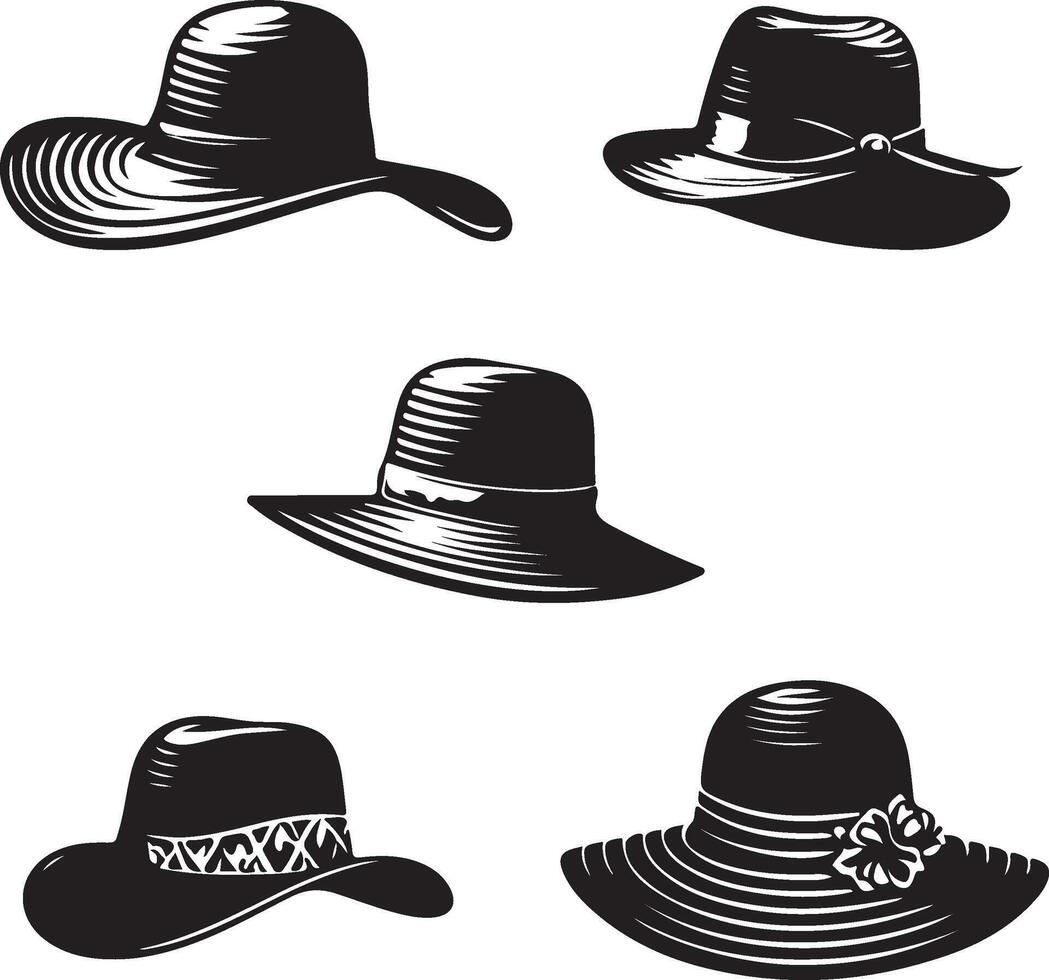 Fashion Forward Black Silhouette Hat Illustrations for Branding and Merchandise vector
