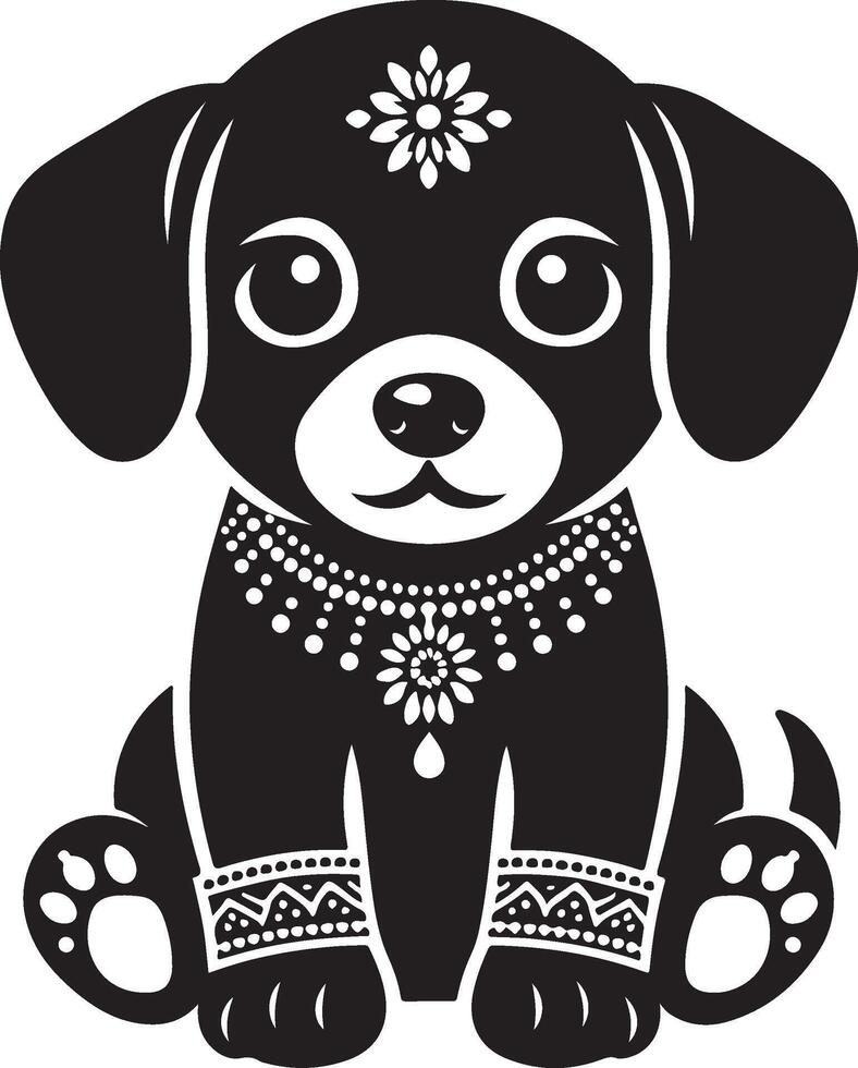 Cute Black Silhouette of Baby Dog for Graphic Design vector