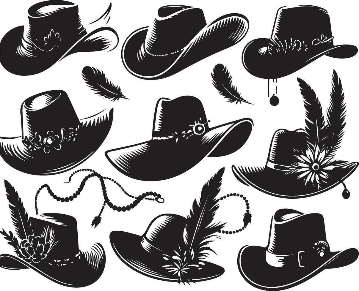 Timeless Fashion Hat Silhouettes in Black for Stylish and Minimalist Designs vector