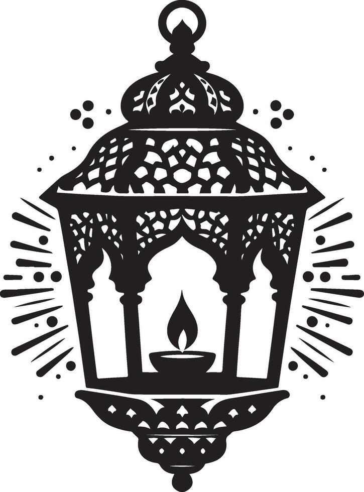 Black Hanging Lantern Silhouette Design for Islamic Festivals vector