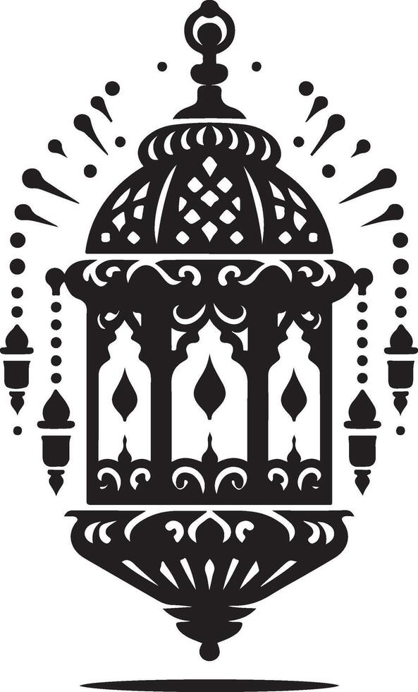 Sleek Black Silhouette of a Hanging Lantern for Islamic Decor vector