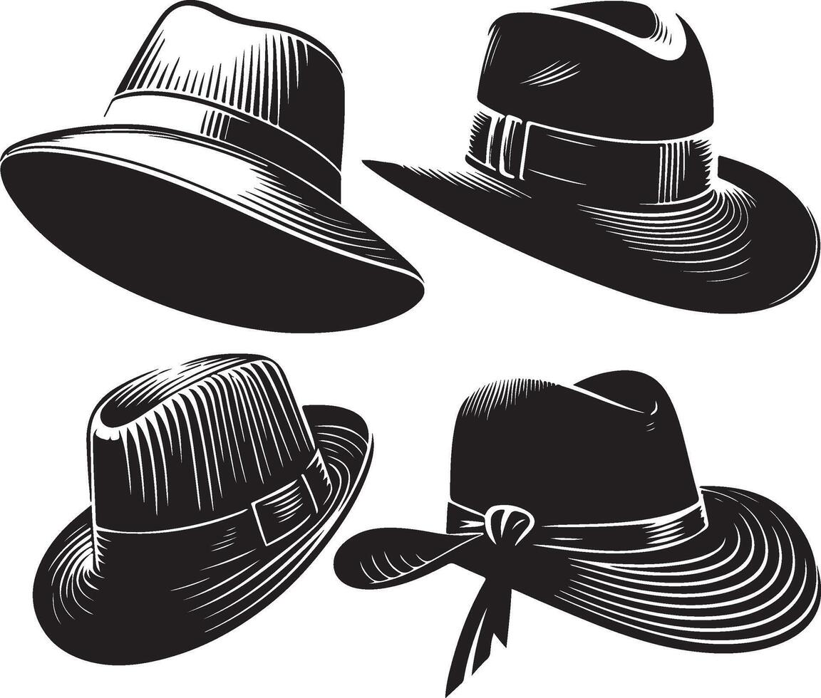 Chic Black Hat Silhouette Designs for Sophisticated Apparel and Accessories vector