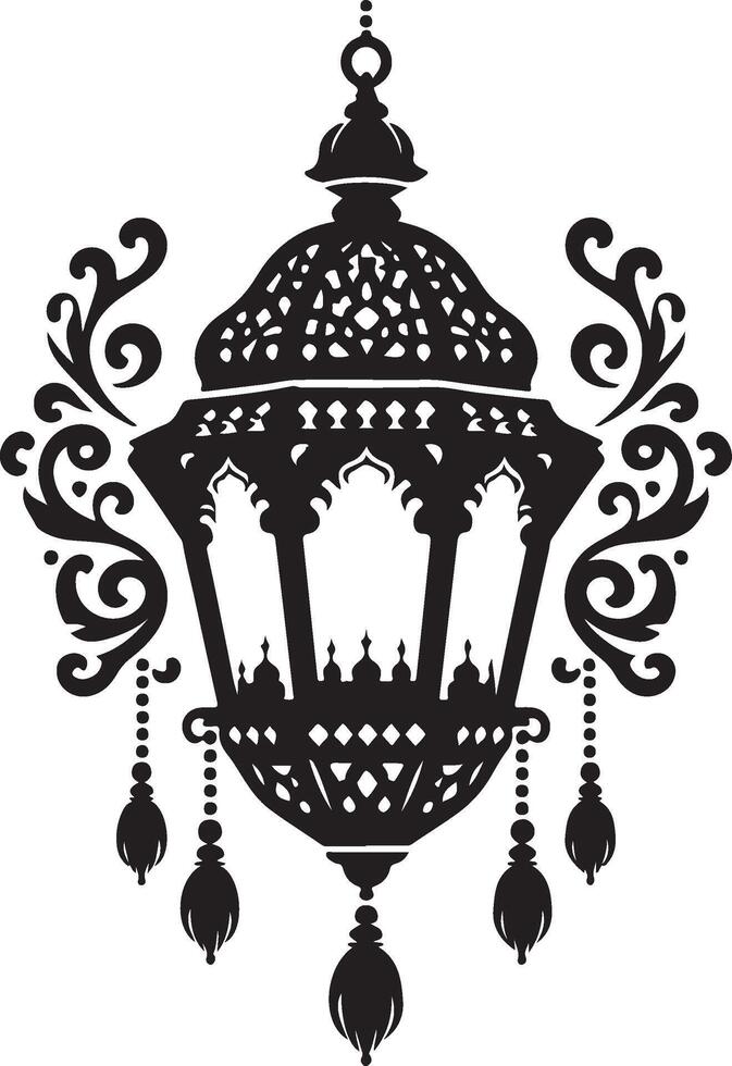 Black Hanging Lantern Silhouette for Islamic Wall Art vector