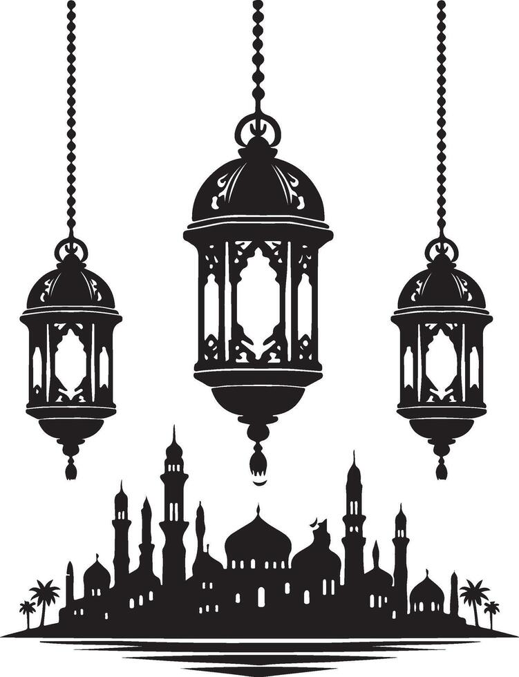 Beautiful Black Silhouette Islamic Lantern for Religious Art vector