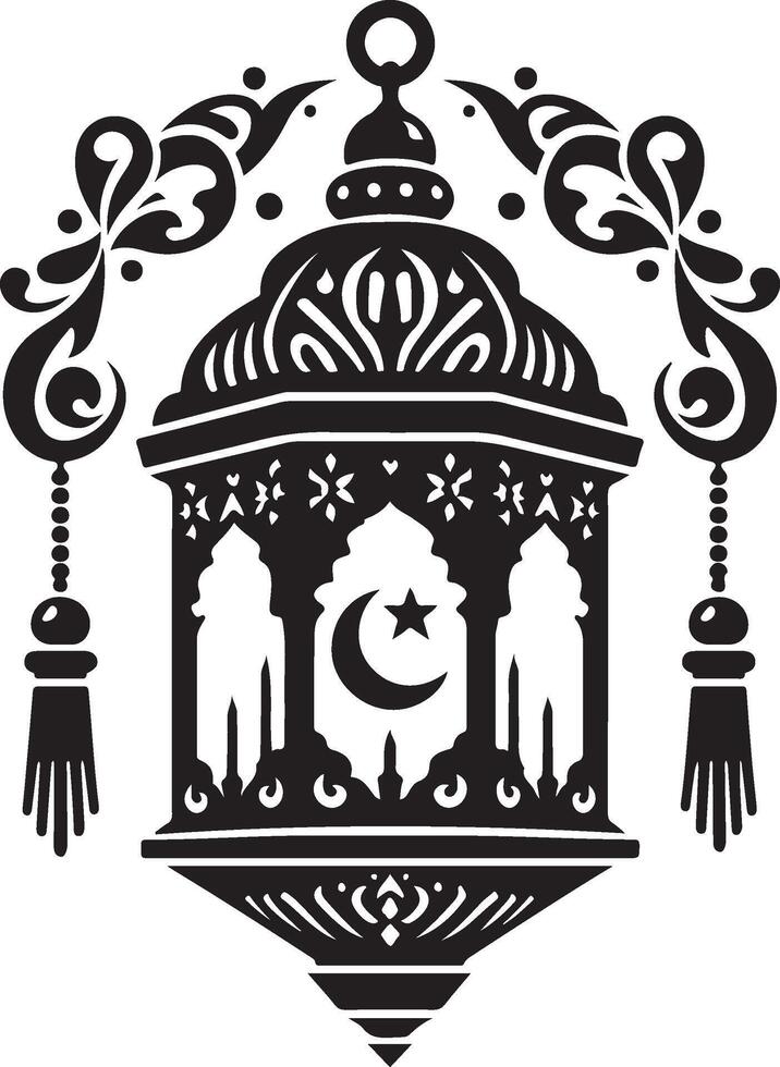 Elegant Hanging Islamic Lantern in Black for Eid Celebrations vector