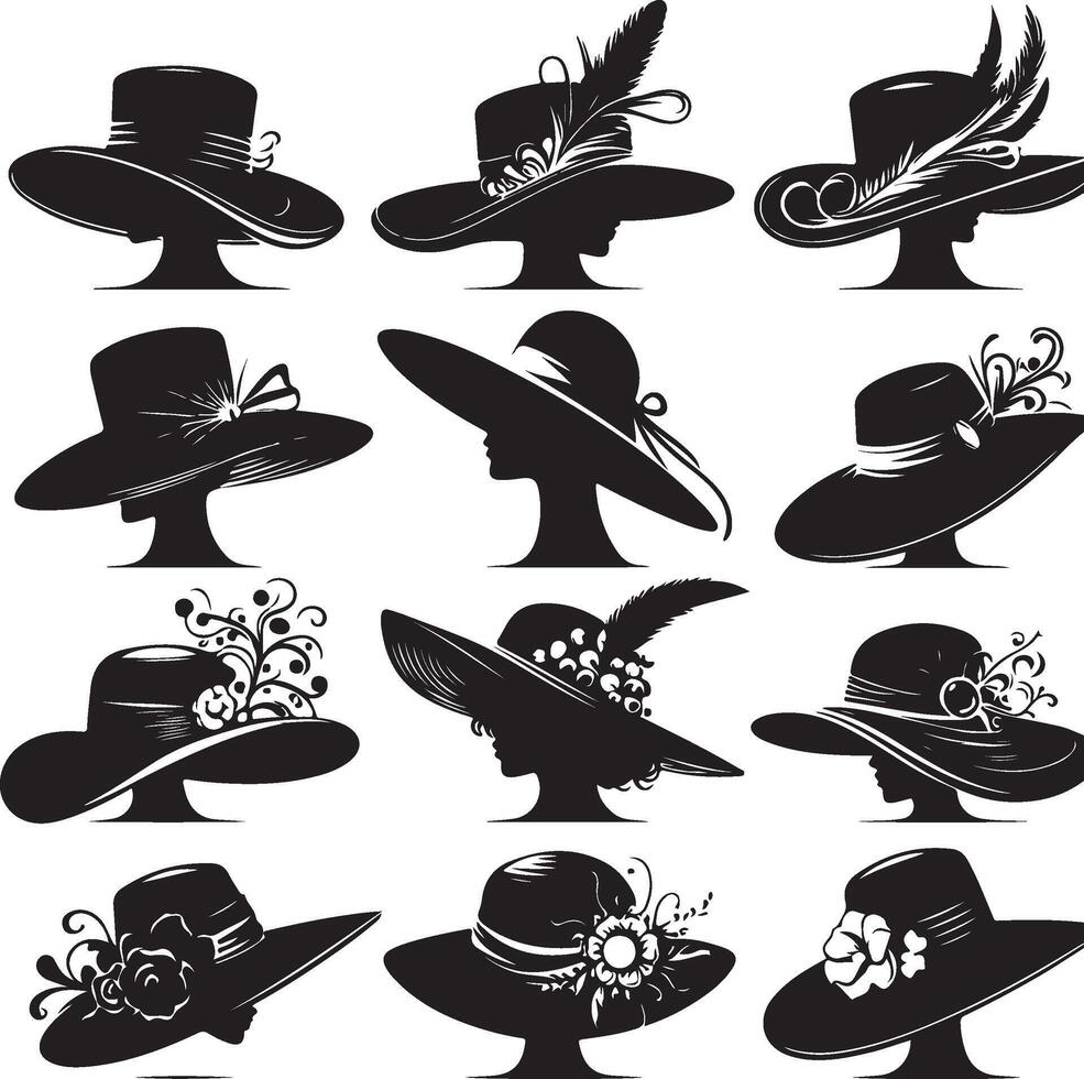Black Silhouette Fashion Hats for Trendy Stationery, Phone Cases, and Apparel vector