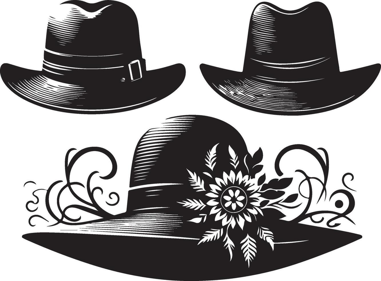 Elegant Black Silhouette Fashion Hat Design for Chic Apparel and Accessories vector