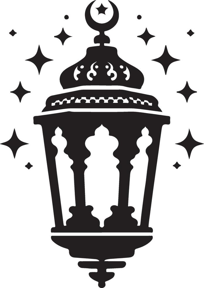 Black Silhouette of Islamic Lantern for Spiritual Wall Decor vector